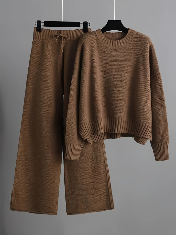 Conjunto Emily Cozy de Malha para Lazer | Suéter Confortável e Calças de Perna Larga