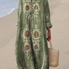 Women's Floral Print Cotton Dress, Long Sleeve Vintage Spring Dress