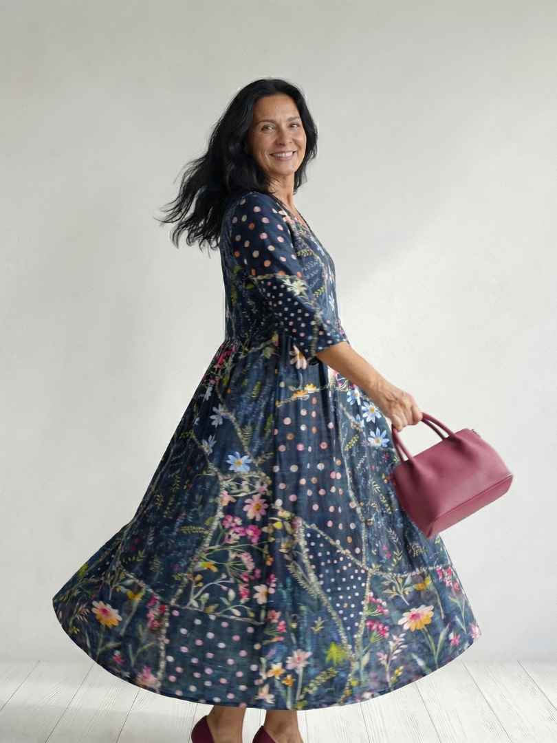 Zane | Vestido Midi Floral com Pregas Fáceis
