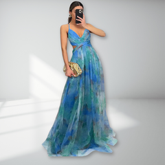 Eirith | Watercolour Print Plunge Maxi Dress