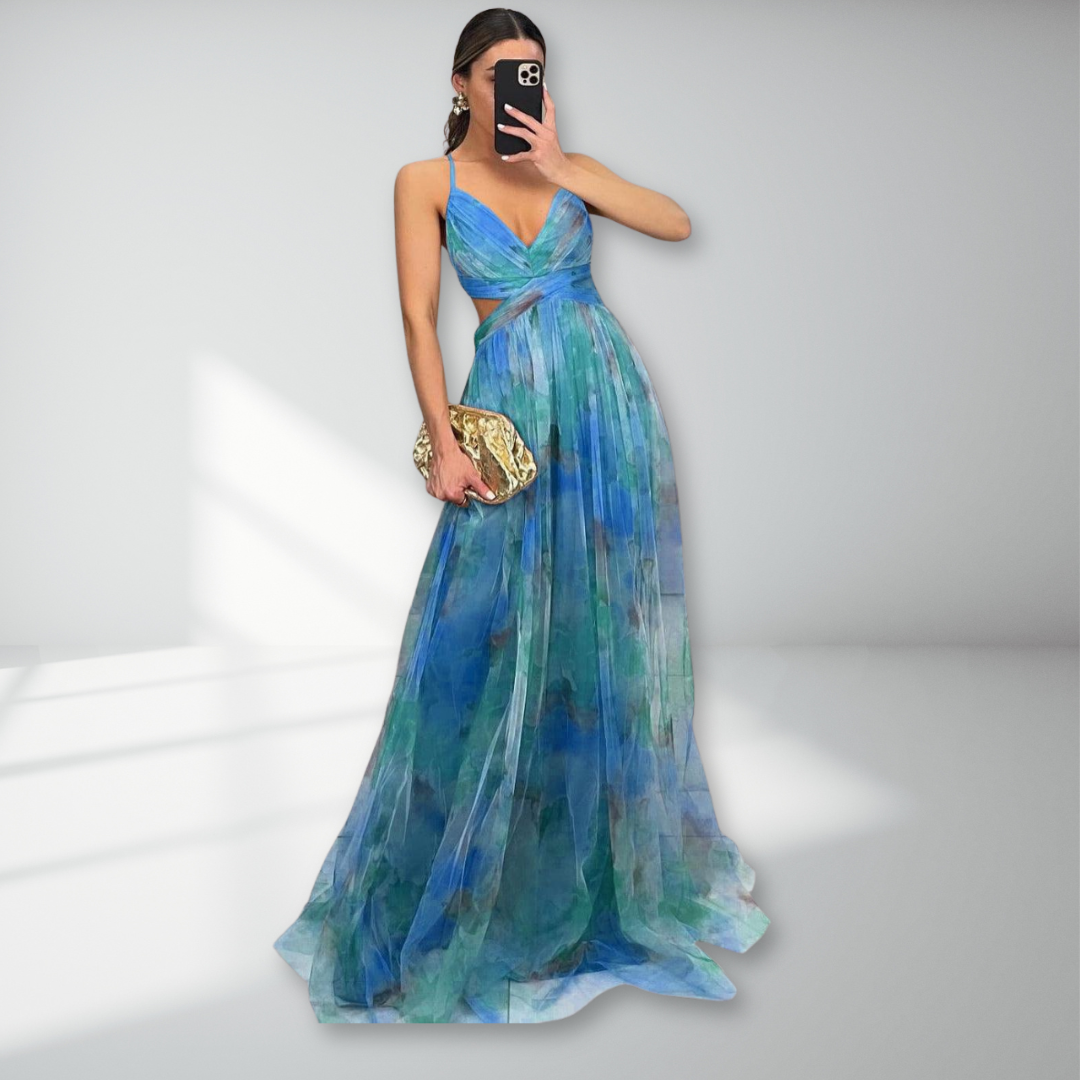 Eirith | Watercolour Print Plunge Maxi Dress