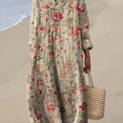 Women's Vintage Floral Print Cotton Dress, Long Sleeve Spring Dress for Everyday Wear