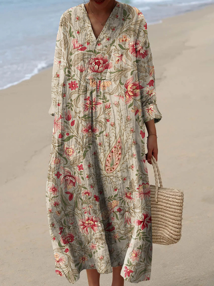 Vestido Feminino Vintage com Estampa Artística Floral Encantadora