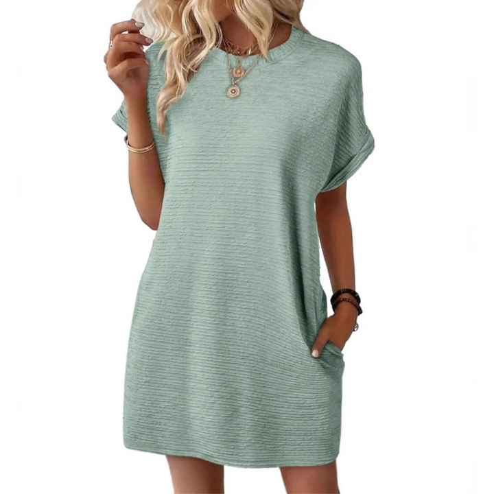 EVASHA – Vestido de Verão Casual Minimalista com Decote Redondo