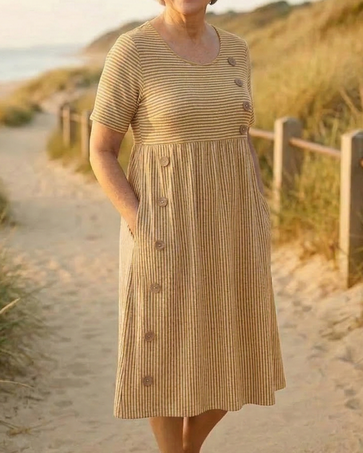 Brienne | Vestido Midi Listrado  Conforto Sem Esforço, Confiança Diária