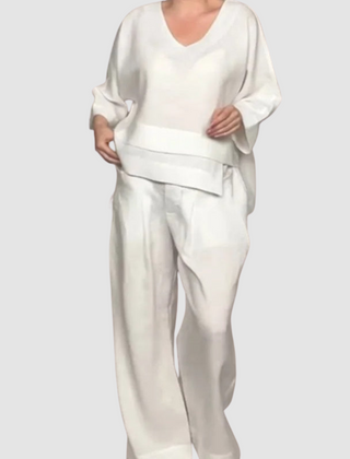 Vina | Women's Relaxed Two-Piece Set, Asymmetrical Top and Wide-Leg Pants Outfit