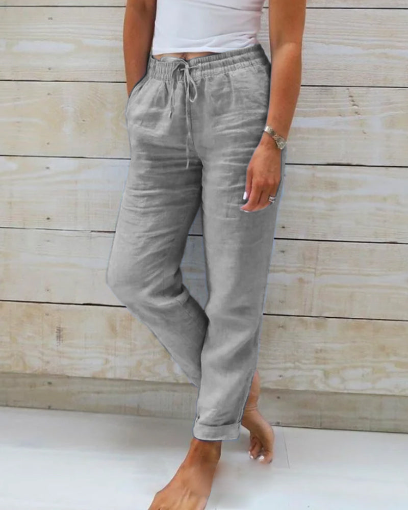Aria Pants Made of Cotton and Linen with Elastic Waist