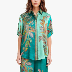 Eliza | Women's Paisley Print Two-Piece Set, Oversized Shirt and Wide-Leg Pants Outfit