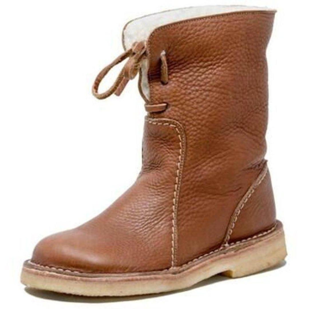 Women's Waterproof Vegan Leather Ankle Boots, Wool Blend Lined Winter Boots