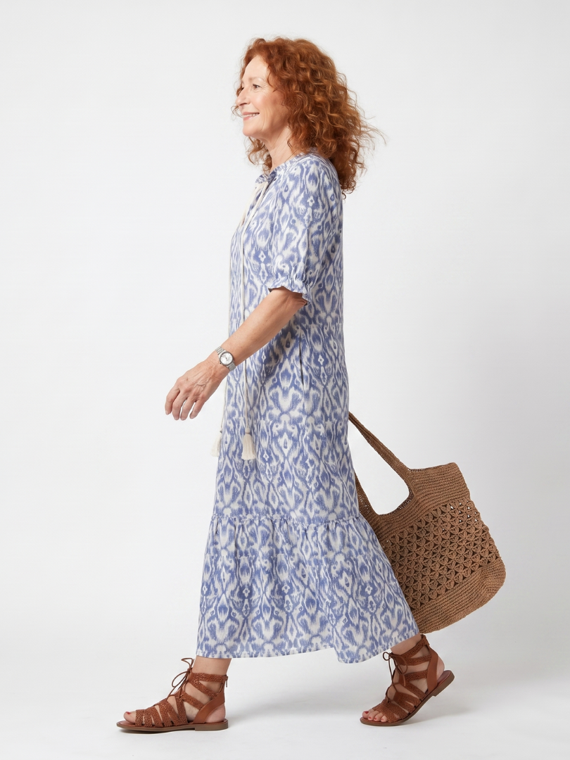 Ottoline | Vestido Midi Estampado com Amarração no Pescoço e Tassel