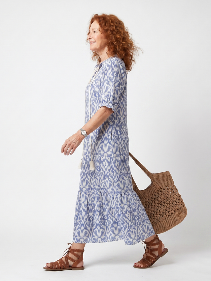 Ottoline | Vestido Midi Estampado com Amarração no Pescoço e Tassel