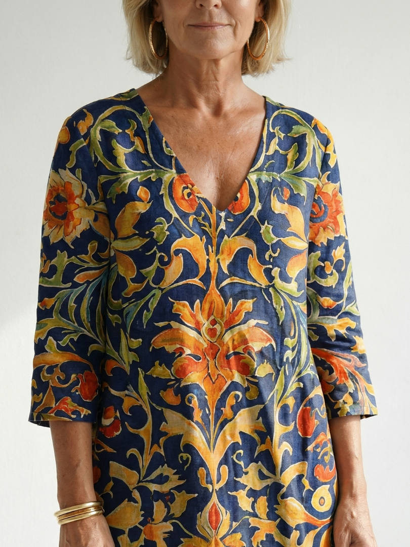 Elise | Vestido Midi Floral Ornado e Limpo