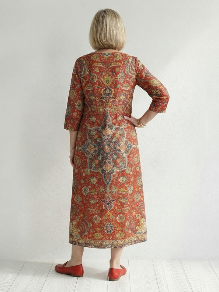 Carter | Vestido Midi Patchwork com Caimento Fácil