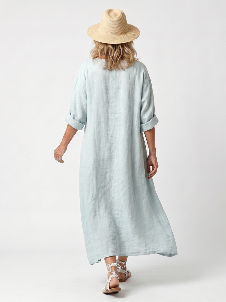 Kassiani | Vestido Midi com Painel Ornado, Bordado e Bolso Oversized