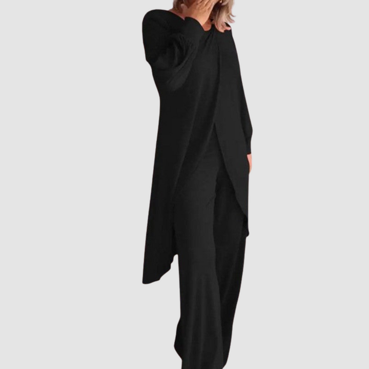 Conjunto Elegante Laine de 2 Peças | Blusa Longa e Calças Confortáveis