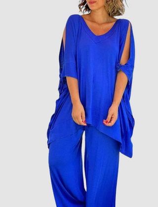Zinnia | Women's Relaxed Two-Piece Set, Wide-Sleeve Top with Shoulder Cutouts