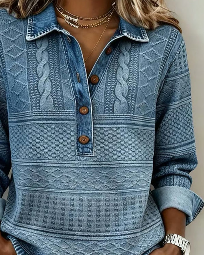 Velmora | Blusa com Gola de Botão em Tricô Texturizado