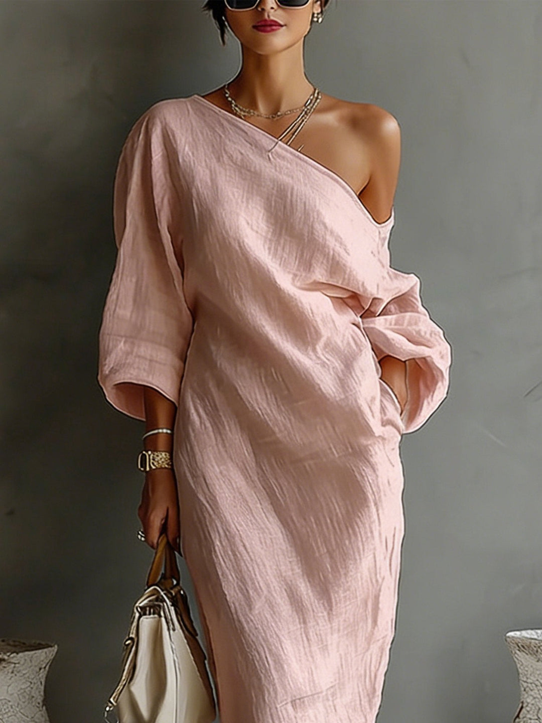 LINEN BALLOON SLEEVE MAXI DRESS