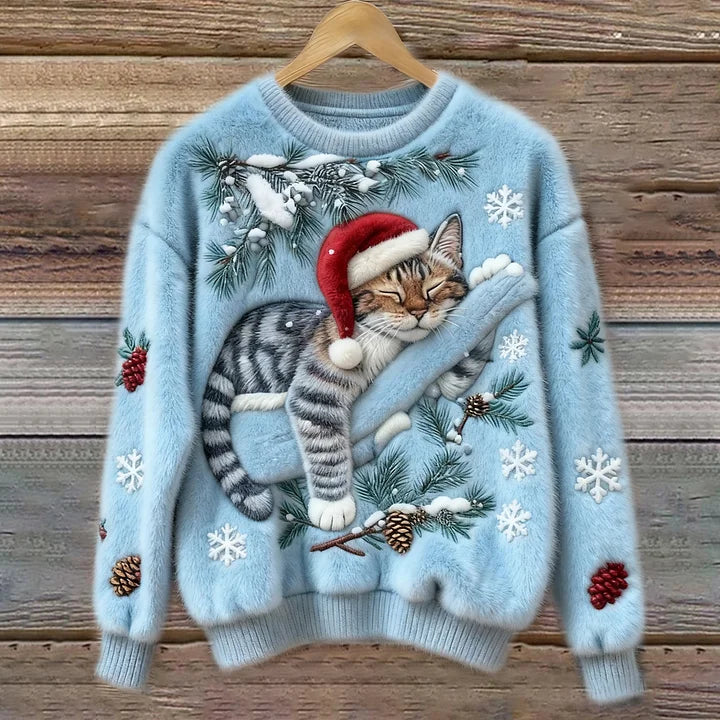 Olivia | Plush Sweater with Lazy Cat
