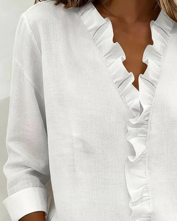 Susan | Blusa con Volantes, Escote en V y Mangas Largas