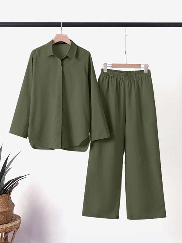 Conjunto Casual Elegante Denice de Duas Peças | Blusa Relaxada com Botões e Calça Pantalona
