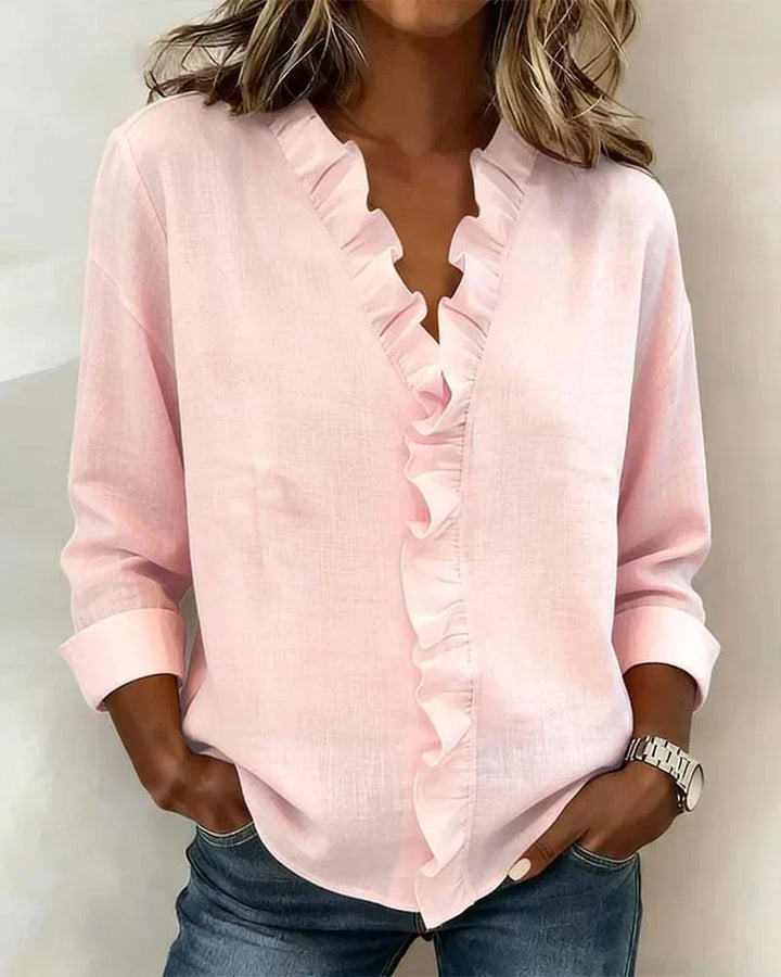 Indie | Blusa com Babados, Decote V e Mangas Longas