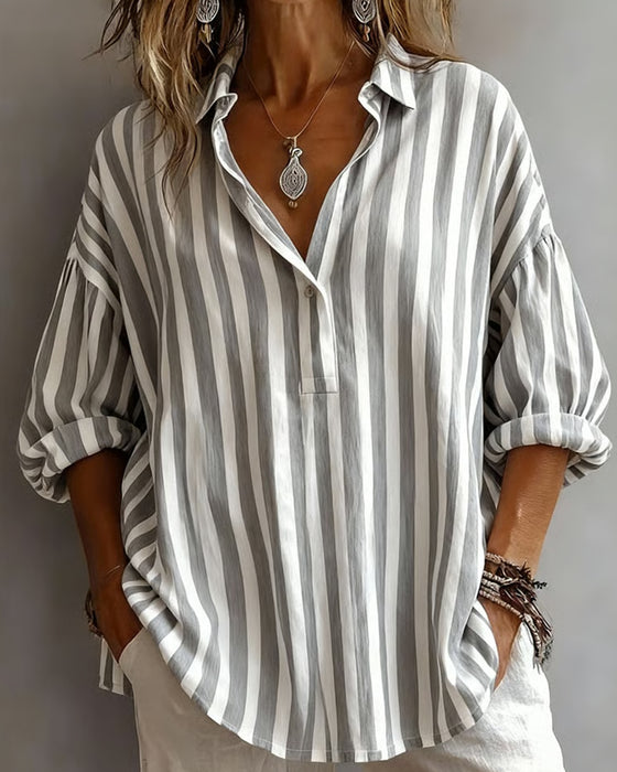 Nora | Blusa larga listrada com gola