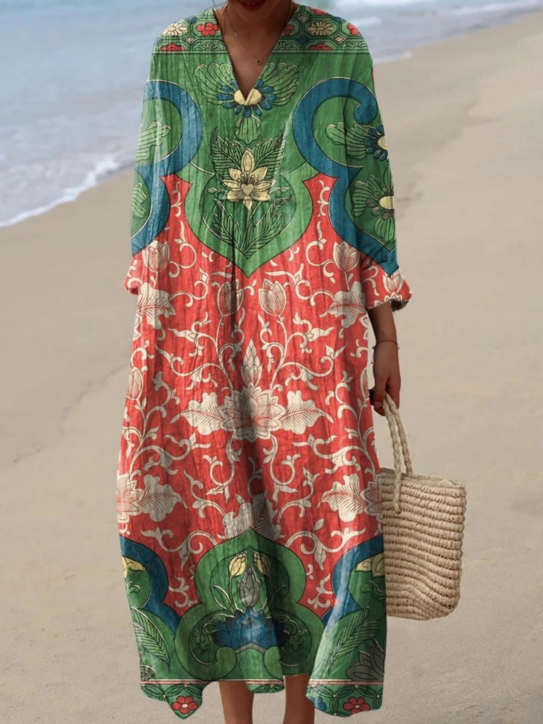 Vestido Feminino Vintage com Estampa Artística Floral Encantadora