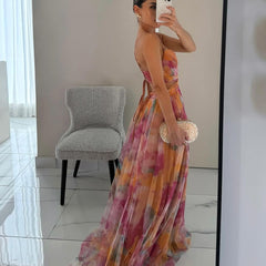 Eirith | Watercolour Print Plunge Maxi Dress