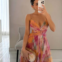 Eirith | Watercolour Print Plunge Maxi Dress