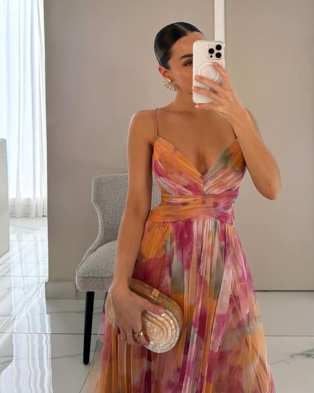 Eirith | Watercolour Print Plunge Maxi Dress