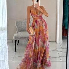 Eirith | Watercolour Print Plunge Maxi Dress