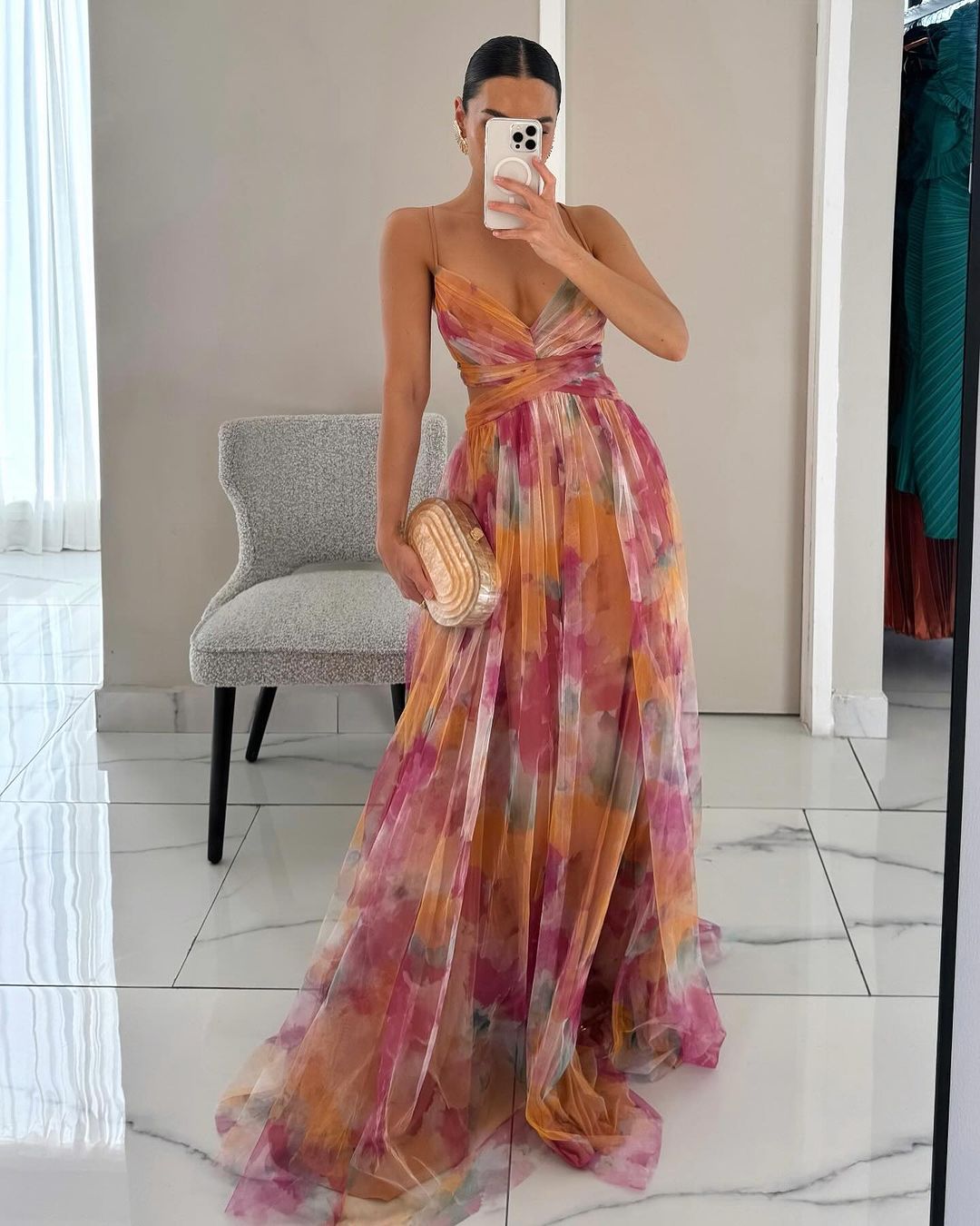 Eirith | Watercolour Print Plunge Maxi Dress