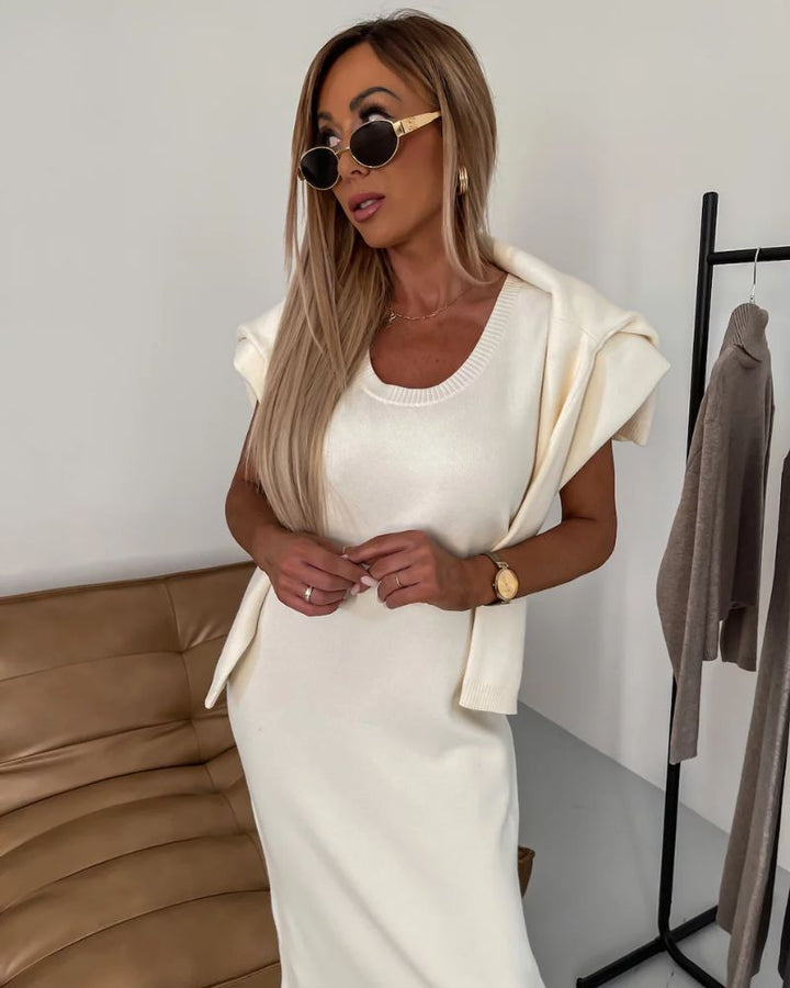 Conjunto Elegante de Tricô Darla | Vestido e Blusa de Tricô Coordenados