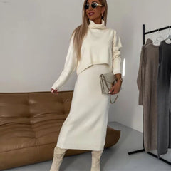 Darla | Women's Knit Two-Piece Set, Midi Sweater Dress and Turtleneck Top for Winter