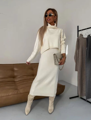 Darla | Women's Knit Two-Piece Set, Midi Sweater Dress and Turtleneck Top for Winter