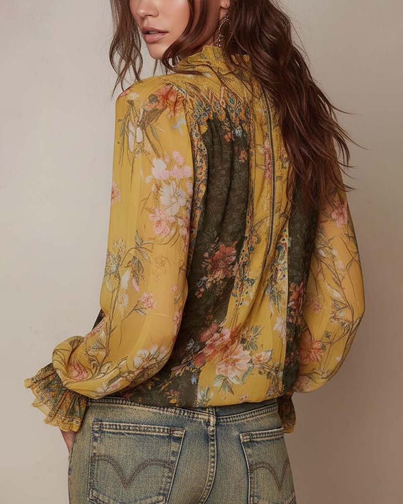 Blusa com Estampa Floral e Meio Zíper