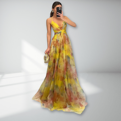 Eirith | Watercolour Print Plunge Maxi Dress