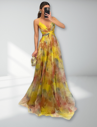 Eirith | Watercolour Print Plunge Maxi Dress