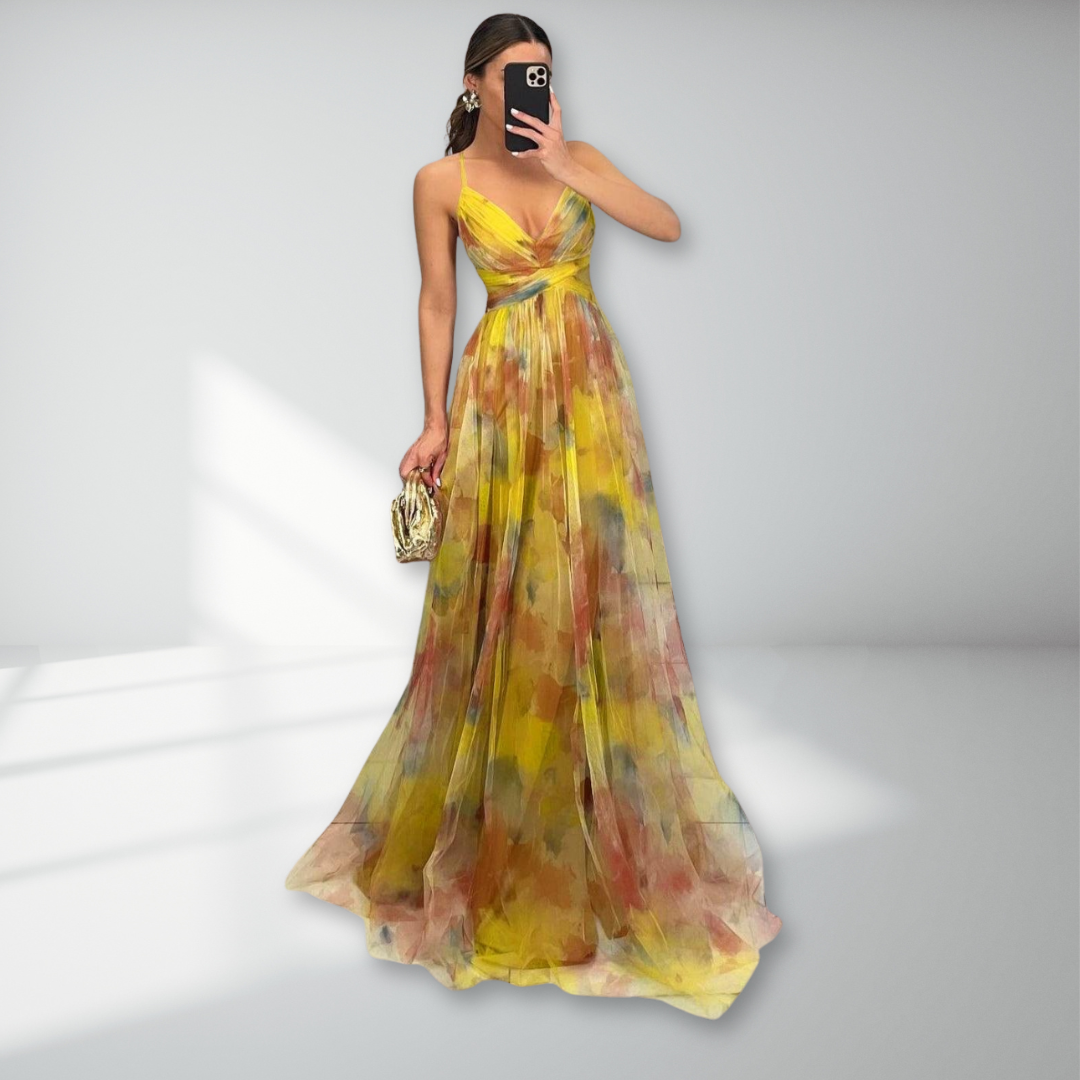 Eirith | Watercolour Print Plunge Maxi Dress