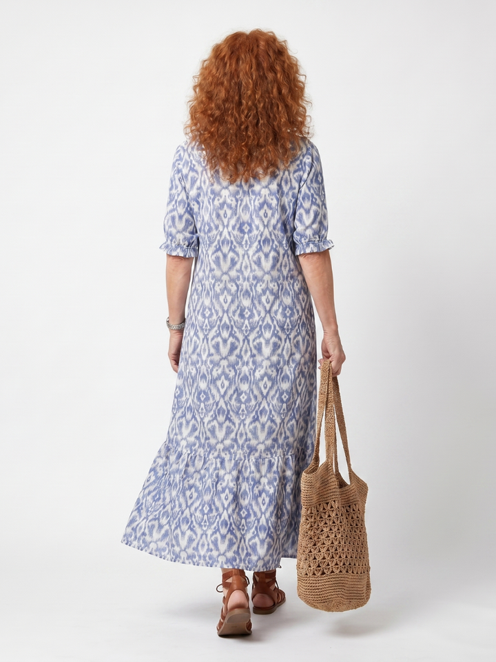 Ottoline | Vestido Midi Estampado com Amarração no Pescoço e Tassel