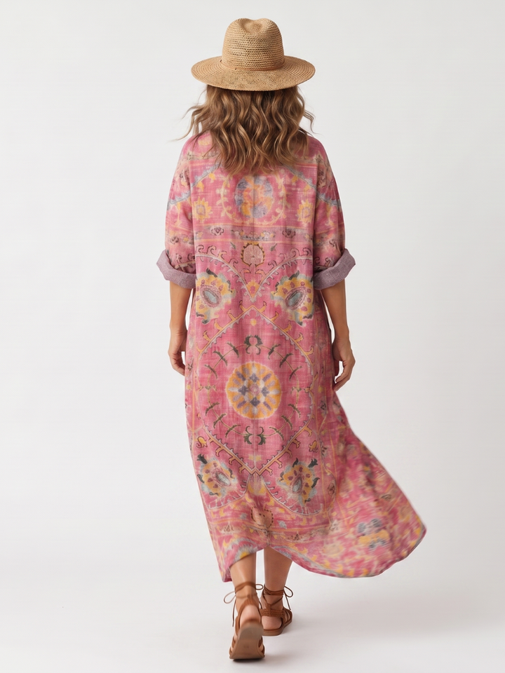 Tilda | Vestido Midi com Estampa Abstrata e Bolso Relaxado