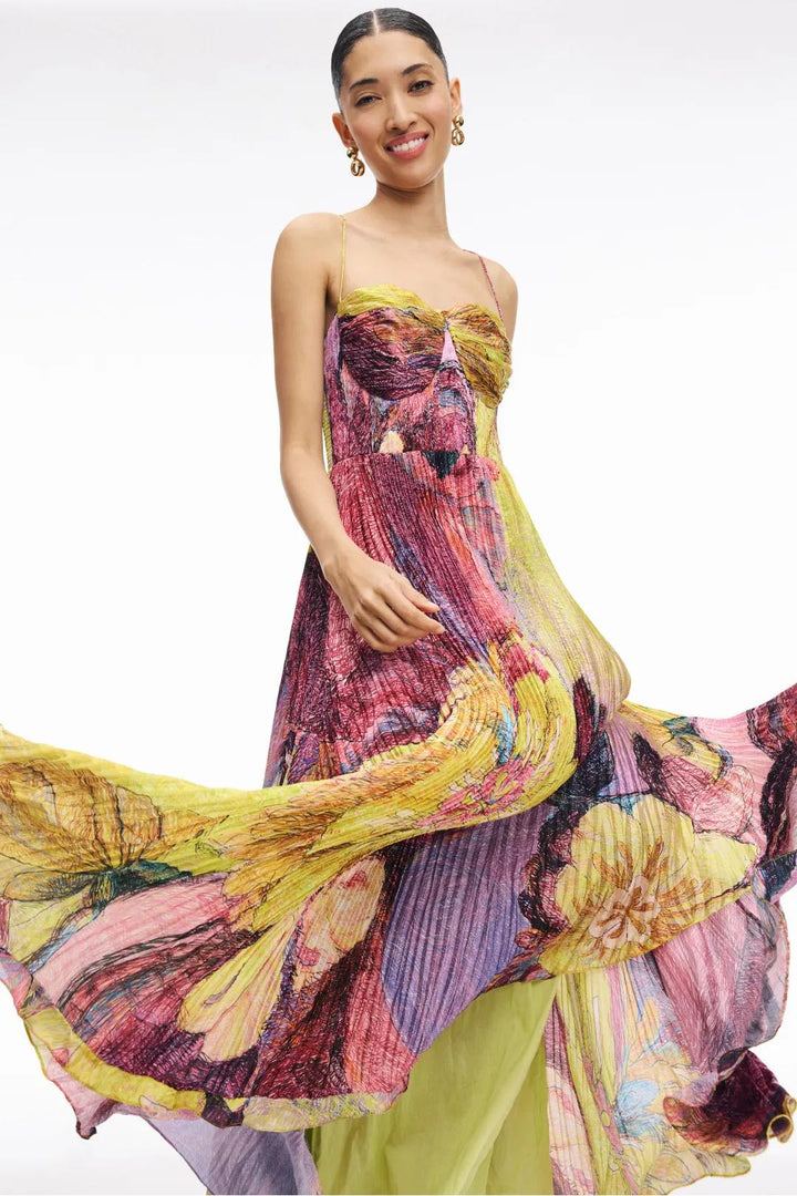 Kiara | Vestido Longo Estampado Ikat Multicolorido