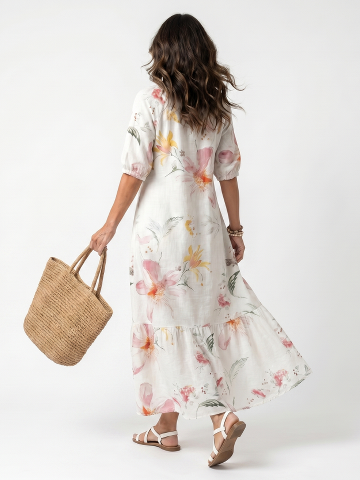 Noa | Vestido Midi Floral Suave em Camadas com Tassel