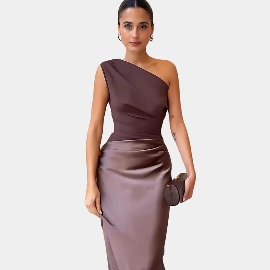 Aleida | Women's One-Shoulder Satin Maxi Dress, Ruched Evening Dress for Formal Events