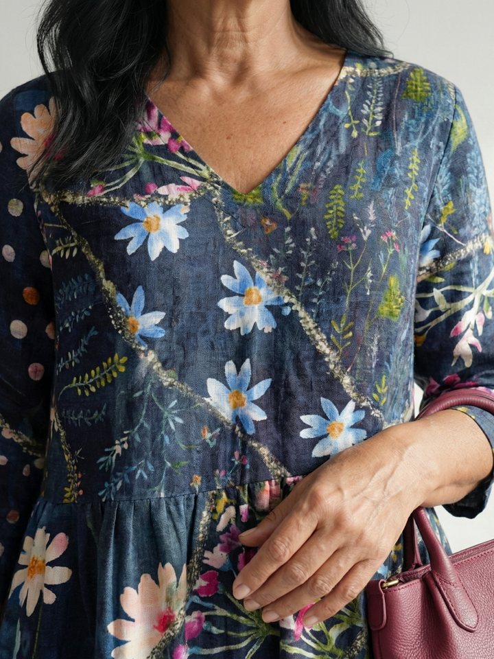 Zane | Vestido Midi Floral com Pregas Fáceis