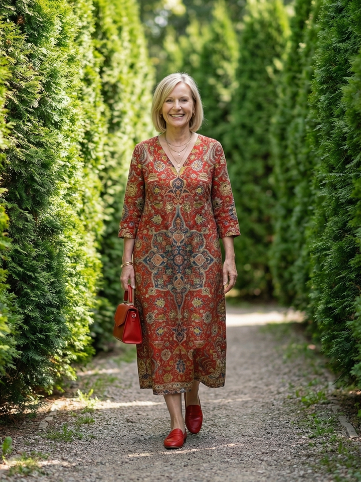 Carter | Vestido Midi Patchwork com Caimento Fácil
