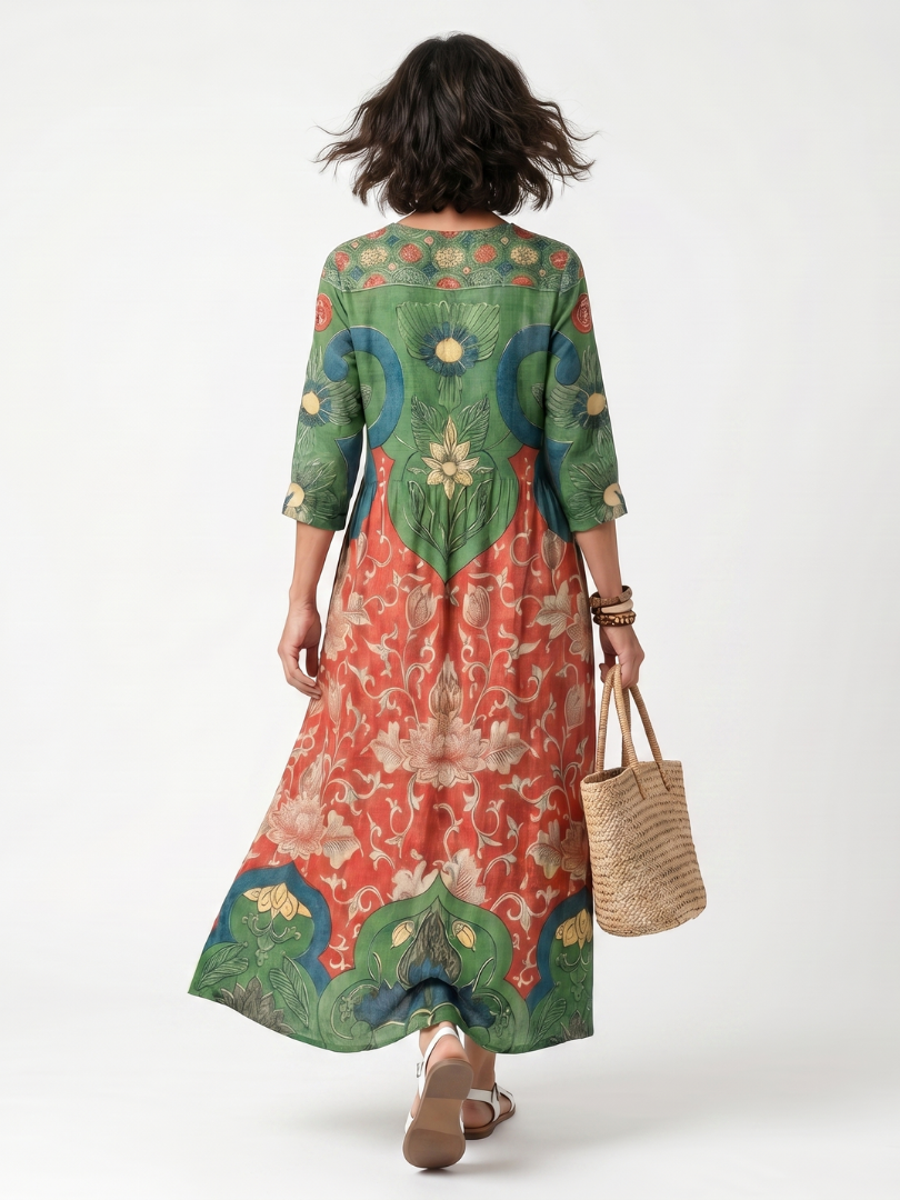 Sloane | Vestido Midi com Estampa Mista, Decote V e Bolso