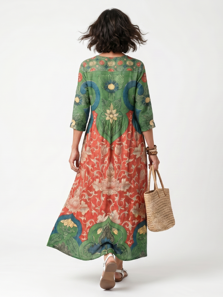 Sloane | Vestido Midi com Estampa Mista, Decote V e Bolso