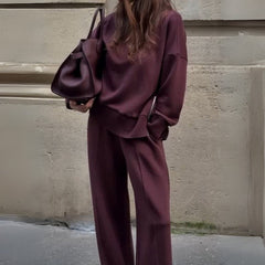 Elyza | Women's Soft Two-Piece Set, High-Neck Top and Wide-Leg Elastic Waist Pants